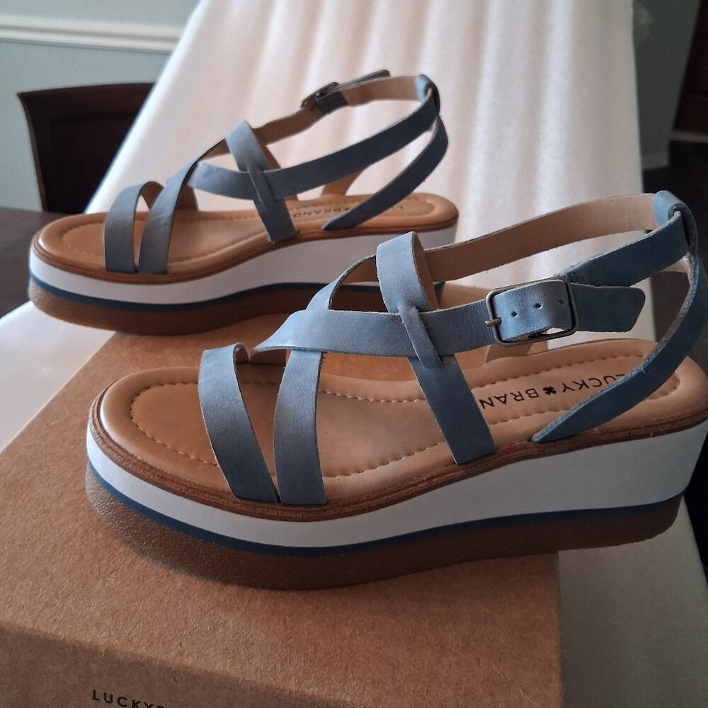 Lucky Brand Blue with White Accent Espadrille Wedge Sandals - size 6